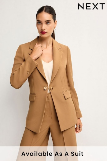 Camel Brown Tailored Crepe Edge to Edge Fitted Blazer (N38099) | £65