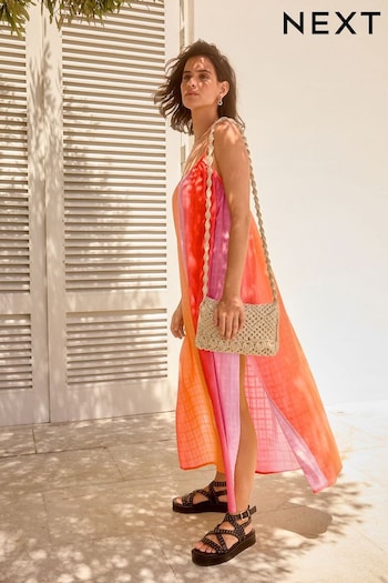 Orange/Pink Ombre Textured Volume Summer Maxi Dress (N38132) | £35