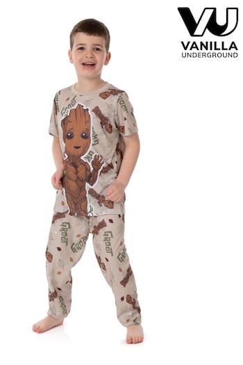 Vanilla Underground Brown Marvel Unisex Kids Short Sleeve Long Leg Pyjama Set (N38137) | £17