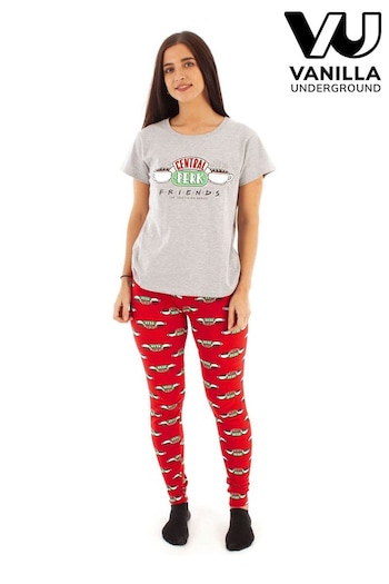 Vanilla Underground Grey Friends Womens Central Perk Logo Placement & All-Over Print Short Sleeve Long Leg Pyjama Set (N38150) | £28