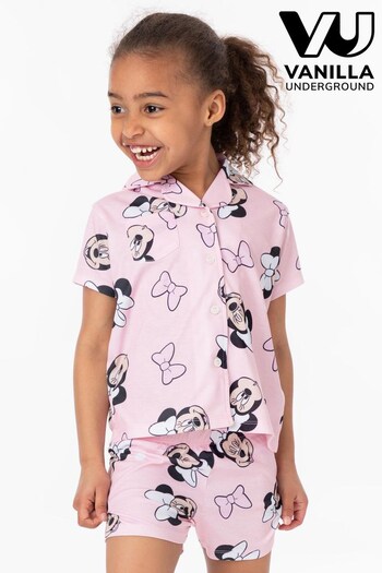 Vanilla Underground Pink Girls Disney Minnie Mouse Short Button Up Pyjamas (N38160) | £16