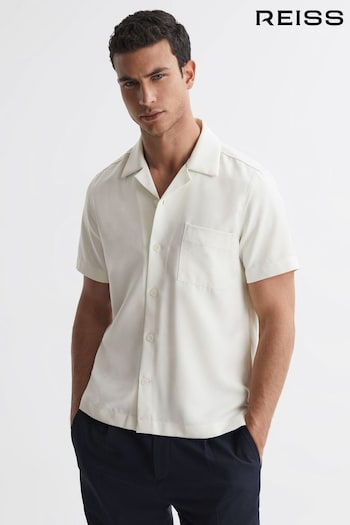 Reiss Ecru Tokyo Cuban Collar Button-Through Shirt (N38217) | £88