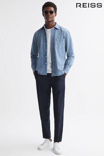 Reiss Denim Blue Pellow Long Sleeve Denim Overshirt (N38225) | £110