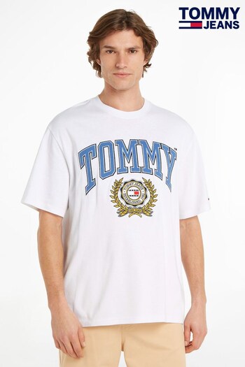 Tommy Jeans College Logo Oversized Fit White T-Shirt (N38242) | £40