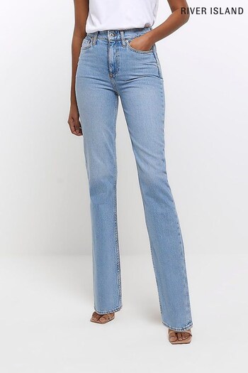 River Island Blue Denim High Rise Straight Fit Jeans short (N38257) | £45