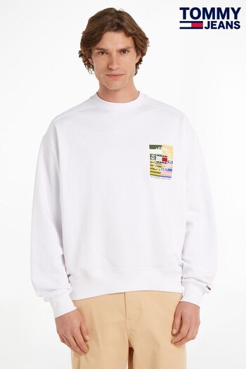 Tommy Jeans Back Graphic Boxy Fit White Sweatshirt (N38261) | £85
