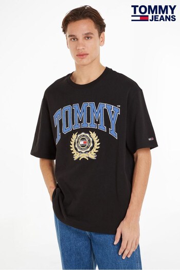 Tommy Jeans College Logo Oversized Fit Black T-Shirt (N38270) | £40