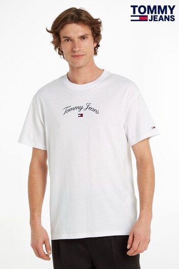 Tommy Jeans Logo Relaxed Fit White T-Shirt (N38273) | £35