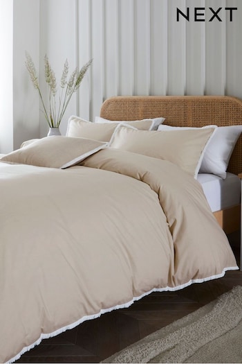 Natural Fringed Edge 100% Cotton Duvet Cover and Pillowcase Set (N38294) | £25 - £55