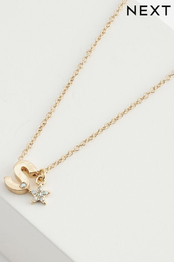 Gold Tone S Star Initial Necklace (N38333) | £8