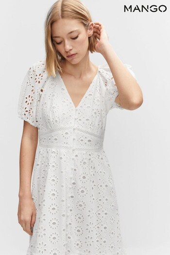 Mango Embroidered Openworks White Dress (N38357) | £80