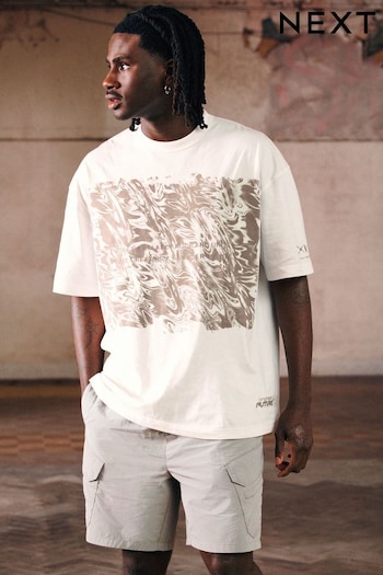 Ecru Relaxed fit EDIT Heavyweight Marble Graphic T-Shirt (N38380) | £20