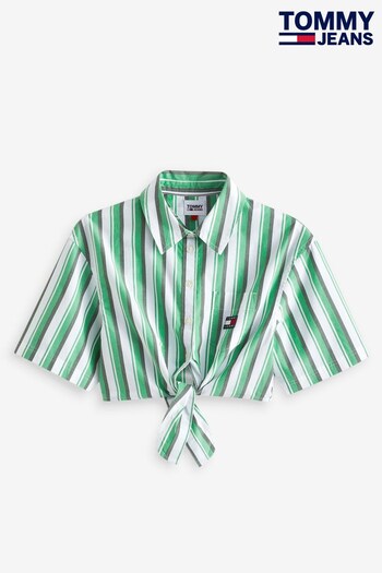 Tommy Jeans Green Stripe Ultra Cropped Fit Shirt (N38512) | £55