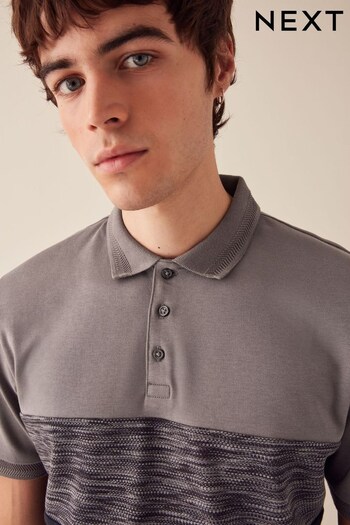 Charcoal Grey Inject Colourblock Polo Shirt (N38538) | £26