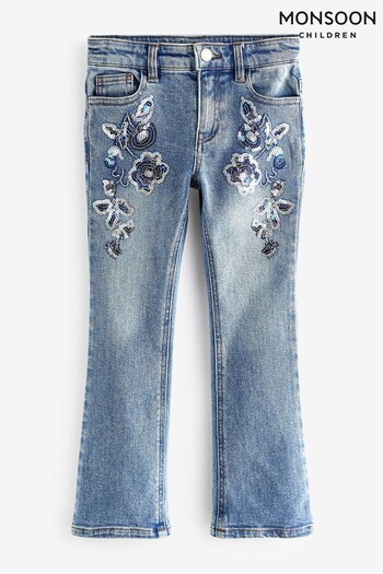 Monsoon Blue Sequin Floral Mid Jeans (N38580) | £34 - £38