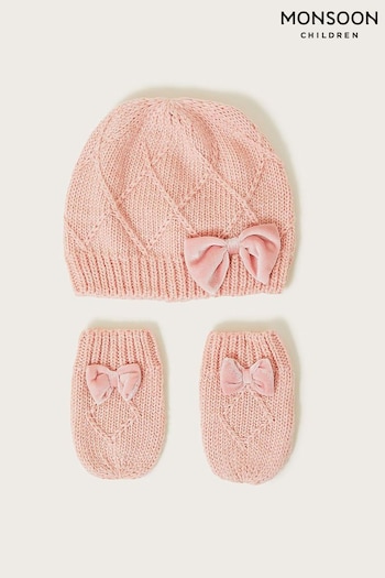 Monsoon Baby Pink Hat and Mittens Set in Recycled Polyester (N38593) | £18