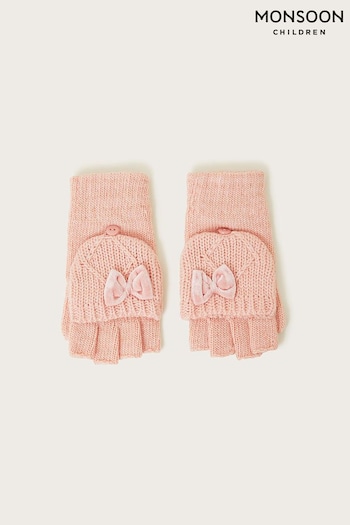 Monsoon Pink Capped Cable Knit Gloves with Recycled Polyester (N38594) | £12