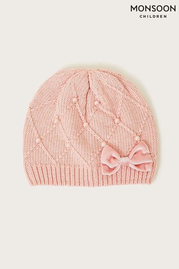 Monsoon Pink Pearly Cable Knit Beanie Hat in Recycled Polyester (N38595) | £13 - £14