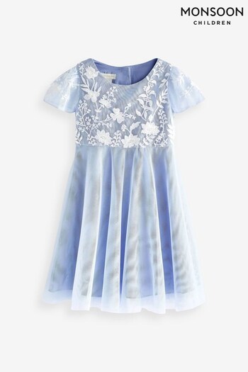 Monsoon Baby Blue Emmy Embroidered Party Dress (N38601) | £38 - £40