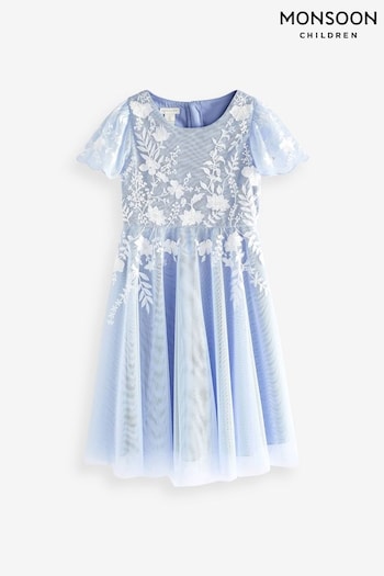 Monsoon Blue Emmy Embroidered Tulle Party Dress (N38607) | £48 - £58