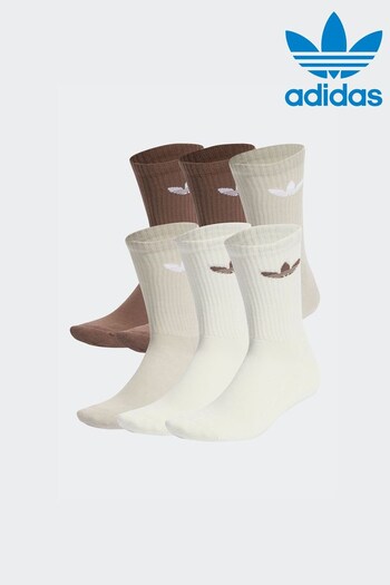 adidas Originals Trefoil Cushion Crew Brown Socks 6 Pairs (N38641) | £20