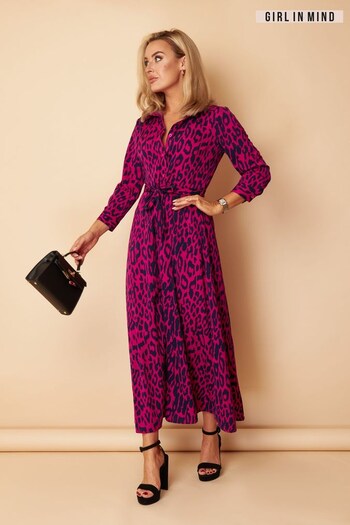 Girl In Mind Purple and Navy Leopard Angela Shirt Maxi Dress (N38681) | £45