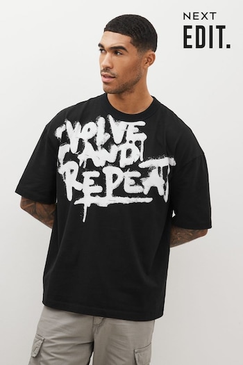 Black Oversized EDIT Print T-Shirt (N38696) | £20