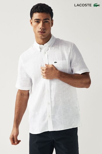Lacoste Short Sleeve Woven Linen White Shirt (N38740) | £115