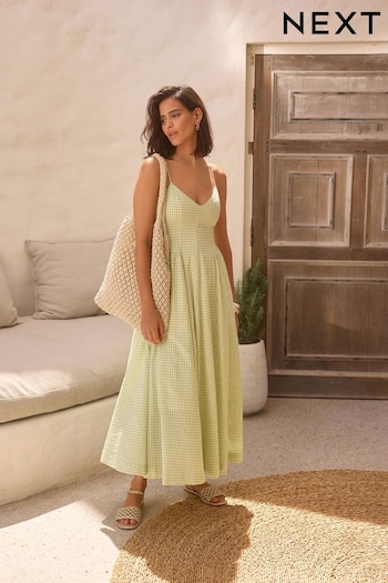 Green Gingham Waisted Summer Printed Dress (N38796) | £62