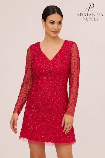 Adrianna Papell Studio Red Beaded Short Dress (N38880) | £139