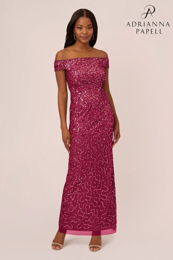 Adrianna Papell Studio Pink Beaded Off Shoulder Gown (N38926) | £169