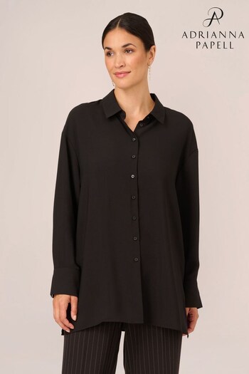 Adrianna Papell Solid Button Front Tunic Woven Black Top (N38955) | £69