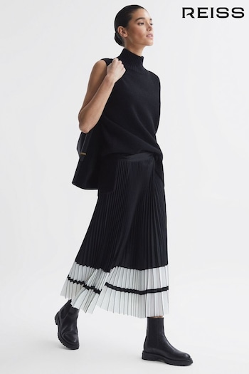 Reiss Black/White Marie High Rise Pleated Midi Skirt (N39036) | £158