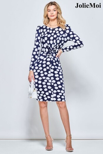 Jolie Moi Blue Long Sleeve Twist Front Bodycon Dress (N39039) | £55