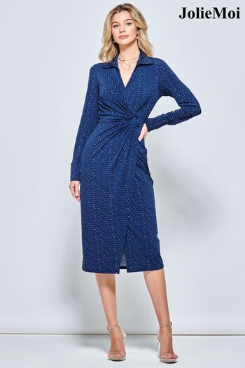 Jolie Moi Blue Spot Print Wrap Midi Shirt Dress (N39062) | £69