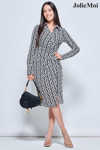 Jolie Moi Black Long Sleeved Buckle Detail Bags Shirt Dress (N39081) | £60