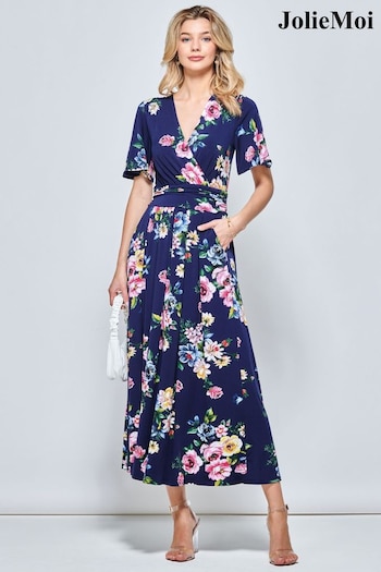 Jolie Moi Blue Shreya Jersey Angel Sleeve Maxi Dress (N39083) | £79