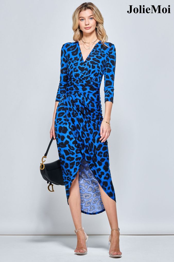 Buy Women s Blue 3 4 Sleeve Animal Print Dresses Online Next UK