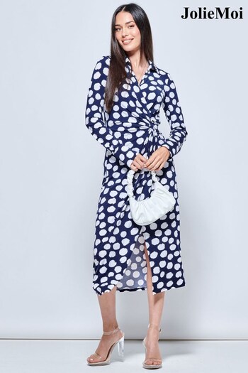 Jolie Moi Blue Long Sleeve Printed Jersey Shirt Dress (N39121) | £69