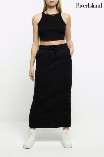 River Island Black Sweat Midi Skirt (N39270) | £30