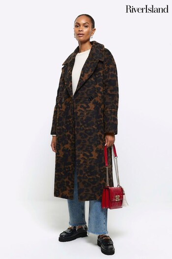 River Island Brown Oversized Leopard Print Slouch Coat (N39272) | £90