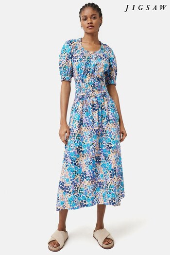Jigsaw Blue Rave Floral Cotton Dress (N39309) | £175