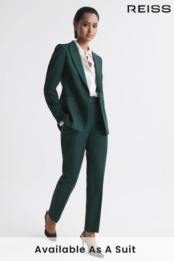Reiss Bottle Green Jade Petite Slim Fit Wool Blend Mid Rise Trousers (N39438) | £150