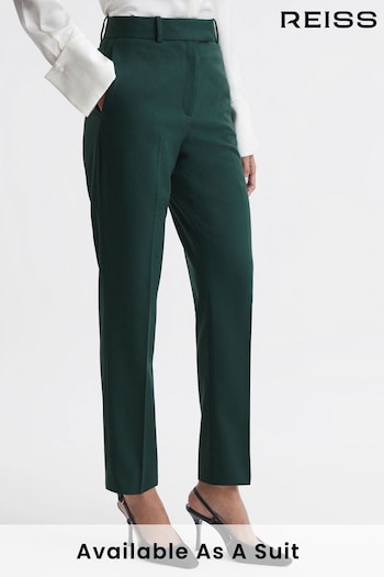 Reiss Bottle Green Jade Slim Fit Wool Blend Mid Rise Trousers Kordelzug (N39439) | £150