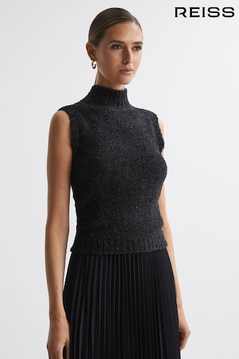 Reiss Black Georgia Tinsel Knitted Sleeveless Vest (N39464) | £98