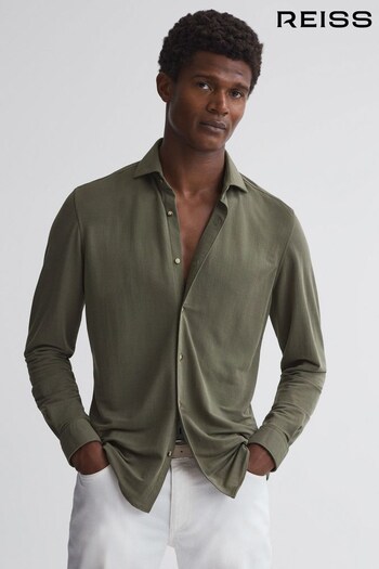 Reiss Khaki Bobby Slim Fit Cutaway Collar Modal Shirt (N39468) | £98