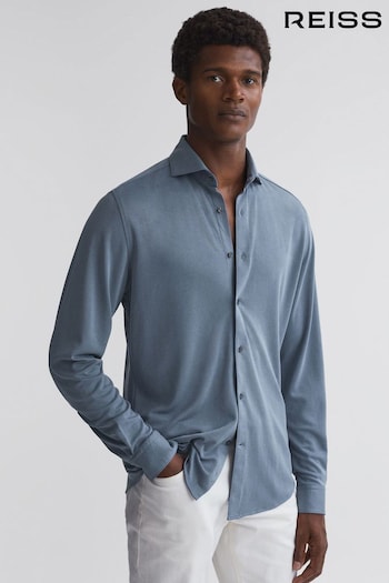 Reiss Airforce Blue Bobby Slim Fit Cutaway Collar Modal Shirt (N39469) | £98
