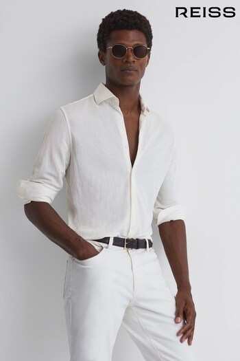 Reiss White Bobby Slim Fit Cutaway Collar Modal Shirt (N39477) | £98