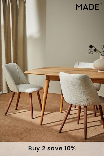 MADE.COM Set of 2 White Boucle and Walnut Legs Lule Non Arm Dining Chairs (N39577) | £275
