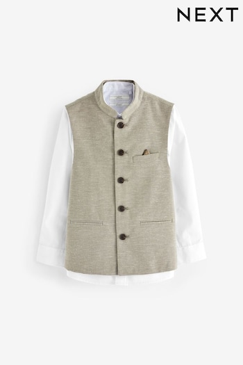 Neutral Nehru Collar Waistcoat & Shirt Set (3-16yrs) (N39760) | £24 - £33